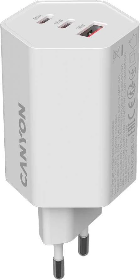 CANYON įkroviklis HEXAGON 65 GaN 65W 2xPD 1xQC EU Baltas