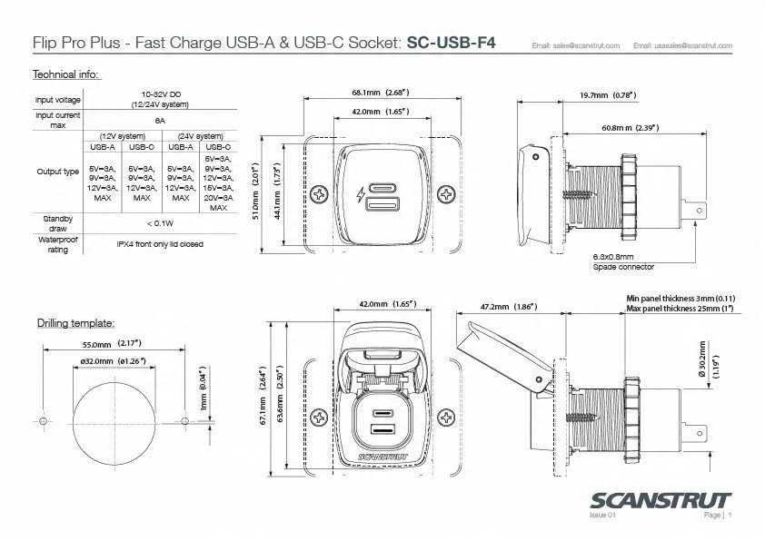 Canyon Įkroviklis USB-A/C 36W 12/24V Scanstrut SC-USB-F4
