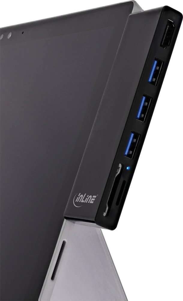 „InLine MultiHub“, „Surface Pro 4/5/6“, 3 prievadų USB 3.2 tipo A lizdas HDMI 4K, kortelių skaitytuvas, juodas