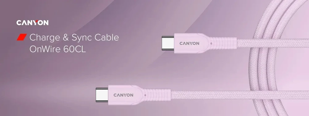 CANYON cable OnWire 60CL C-C 60W COLOR Braided 1m Rožinė