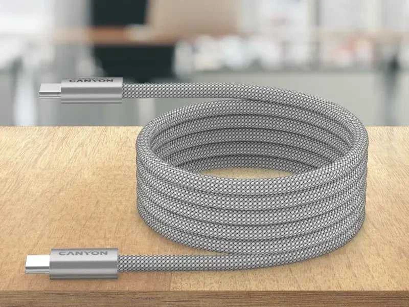 CANYON kabelis OnWire 60MG C-C 60W magnetinis pintas 1m šviesos pilkas