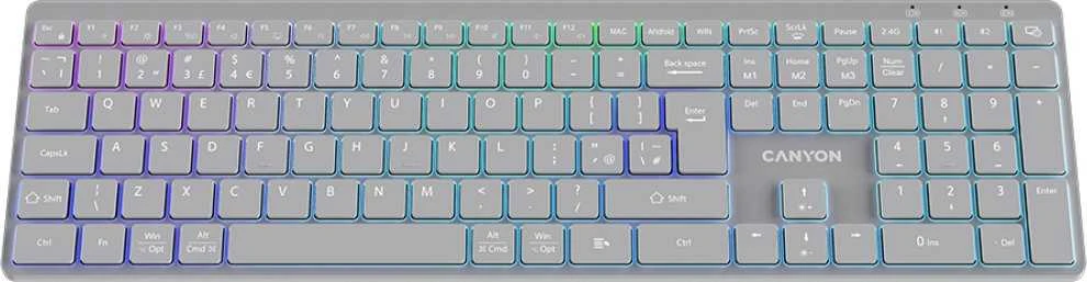 CANYON klaviatūra HKB-W11 JK/JAV RGB dvigubo režimo belaidė pilka