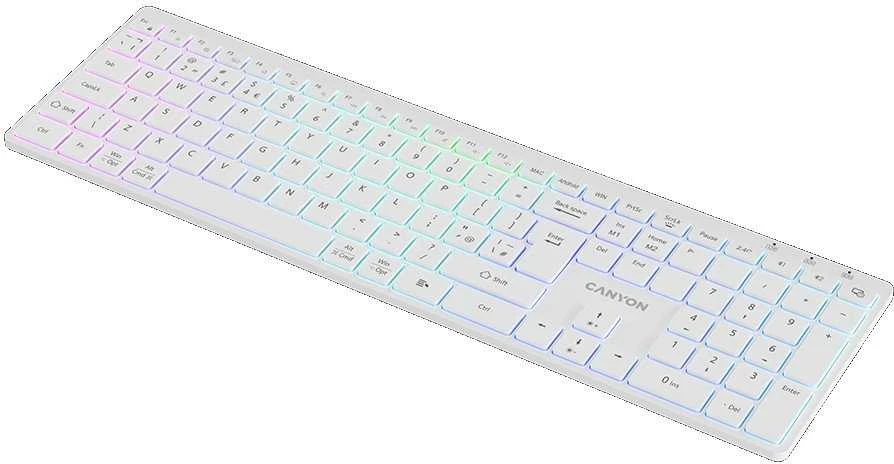 CANYON klaviatūra HKB-W11 JK/JAV RGB dvigubo režimo belaidė balta