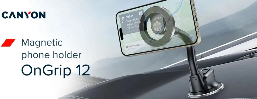 CANYON magnetinis automobilinis laikiklis OnGrip 12 su siurbtuku ir oro išleidimo anga Juodas