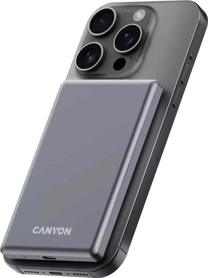 CANYON maitinimo blokas OnPower 505 plonas magnetinis 5000 mAh PD20W tamsiai pilkas