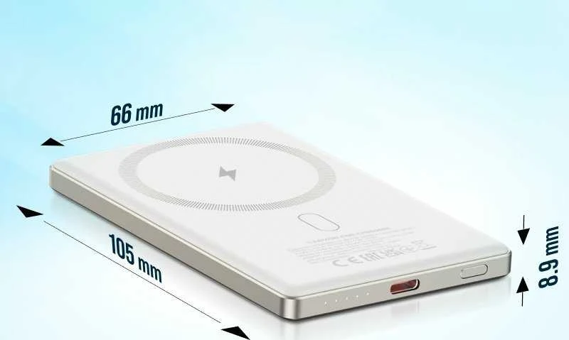 CANYON išorinė baterija OnPower 505 plonas magnetinis 5000 mAh PD20W smėlio spalvos