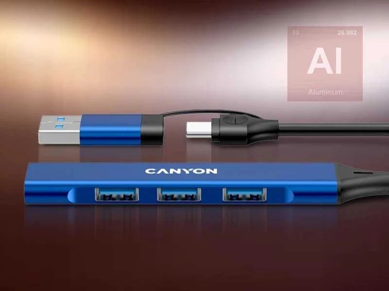 HUB USB Canyon CANYON HUB DS-02 4 in 1 USB-A/C Mėlyna