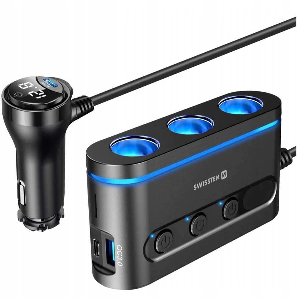 Swissten automobilinis įkroviklis 2x USB-C PD / 1x USB-A QA 3.0 / 3x CL