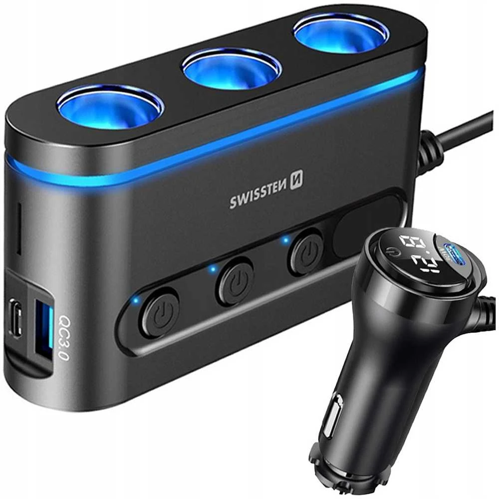 Swissten automobilinis įkroviklis 2x USB-C PD / 1x USB-A QA 3.0 / 3x CL