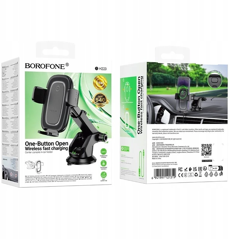 Canyon Borofone automobilinis laikiklis BH223 Follower su belaidžiu įkrovimu, juodos spalvos