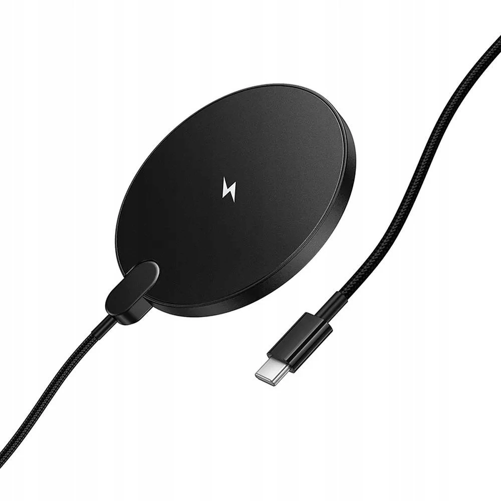 Belaidis įkroviklis Hoco 15W su USB C laidu ir skaitmeniniu ekranu CW62 juodas