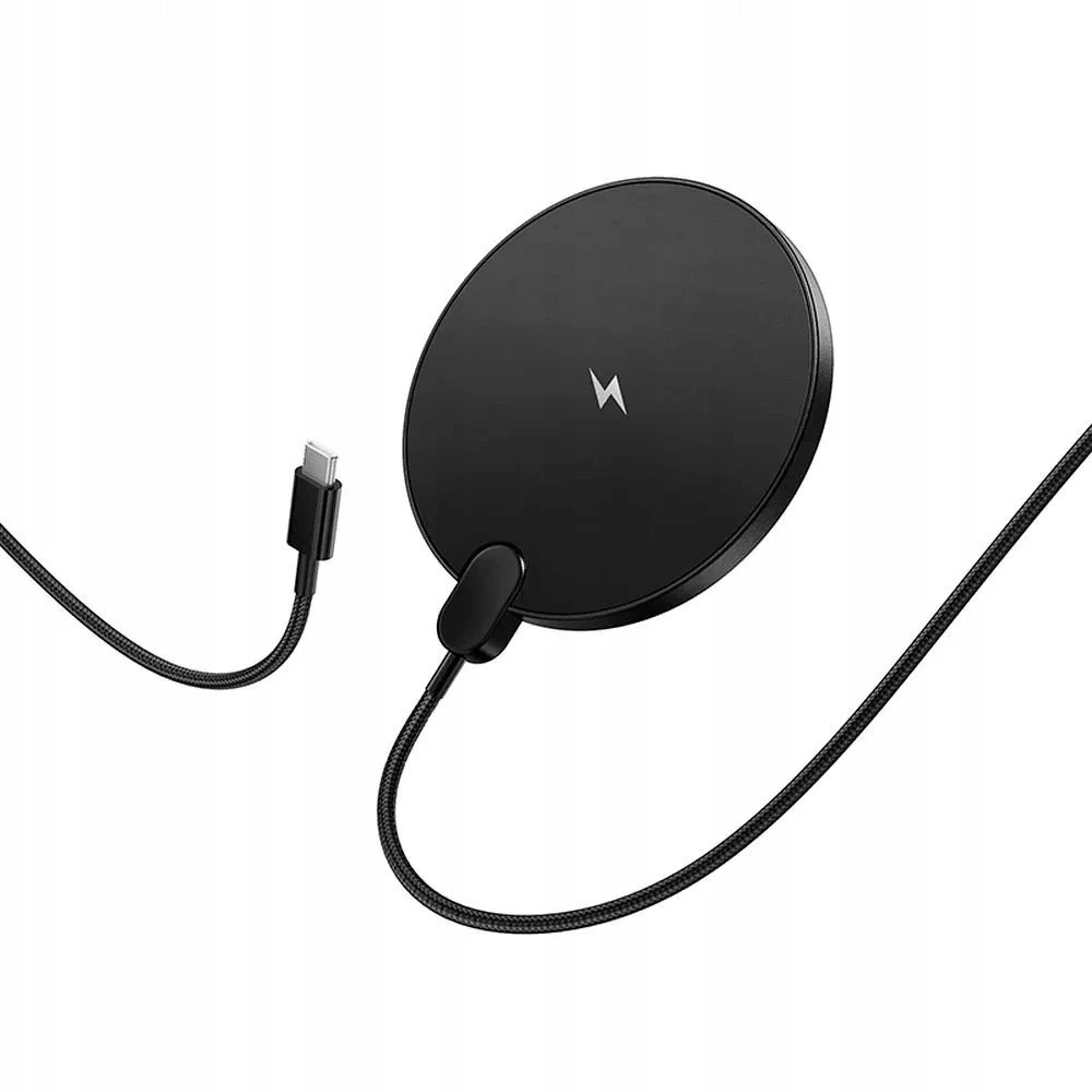 Belaidis įkroviklis Hoco 15W su USB C laidu ir skaitmeniniu ekranu CW62 juodas