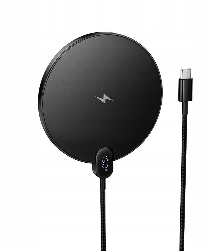 Belaidis įkroviklis Hoco 15W su USB C laidu ir skaitmeniniu ekranu CW62 juodas