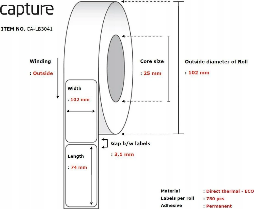 Capture Capture CA-LB3041 etykiet do nadruku Baltas