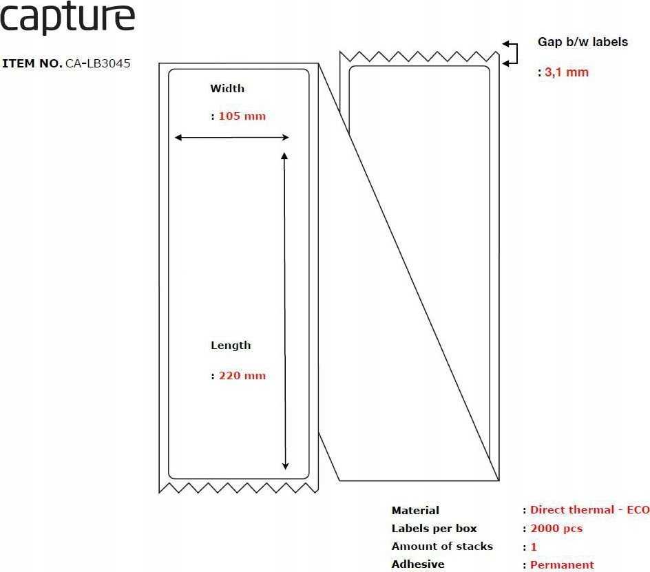 Capture Label 105x220, Core Fanfold