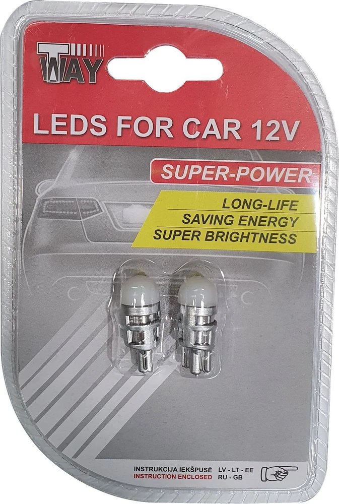 T Way „AutoDuals“ LED T10 lemputė, balta, 2 vnt.