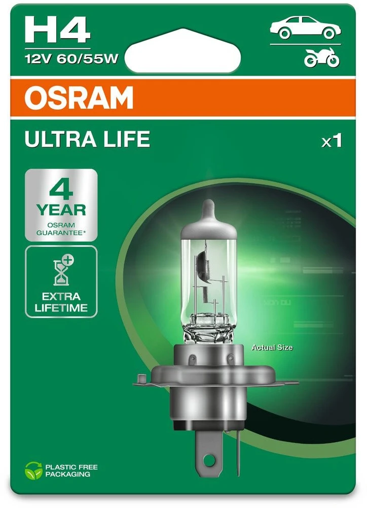 OSRAM Automobilinė lemputė ULTRA LIFE H4 60/55W 12V P43T 1vnt