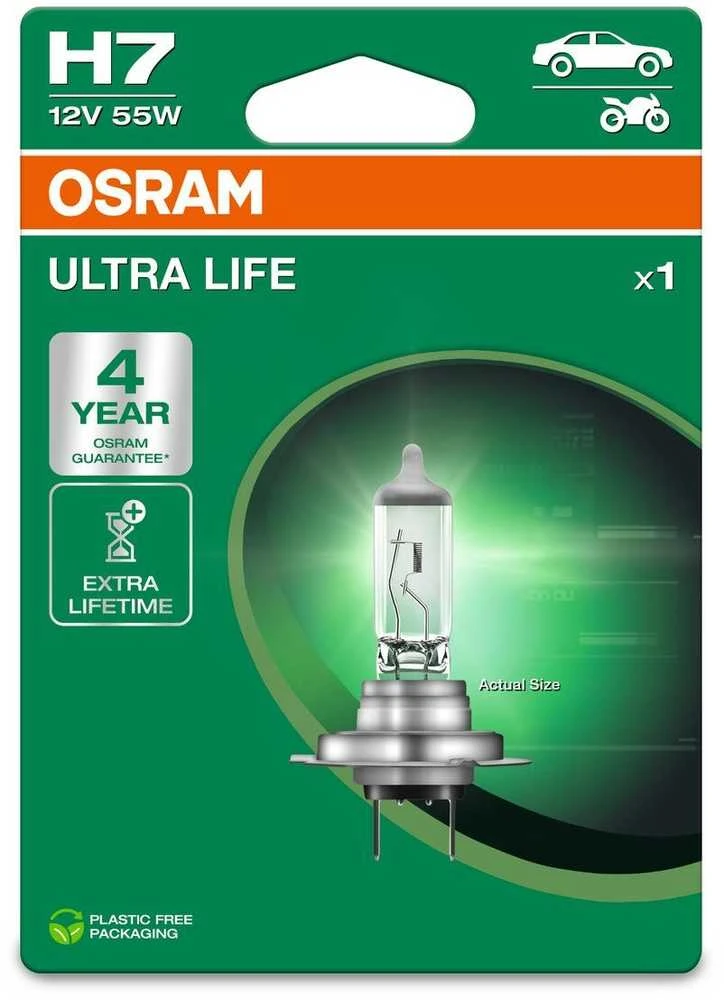 OSRAM H7 Ultra Life lemputė pakuotėje