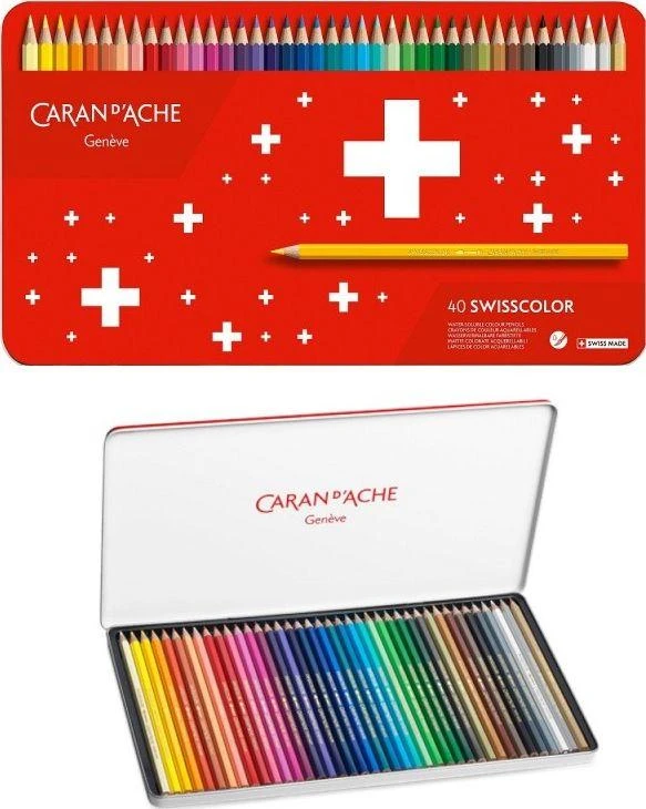 Caran D'ache Caran d`Arche Swisscolor Aquarelle, su akvarele efektas, šešiakampis, 40pc, spalvų derinys