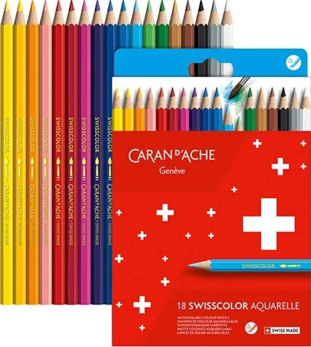 Caran d'Ache Swisscolor akvareliniai pieštukai, 18 spalvų rinkinys