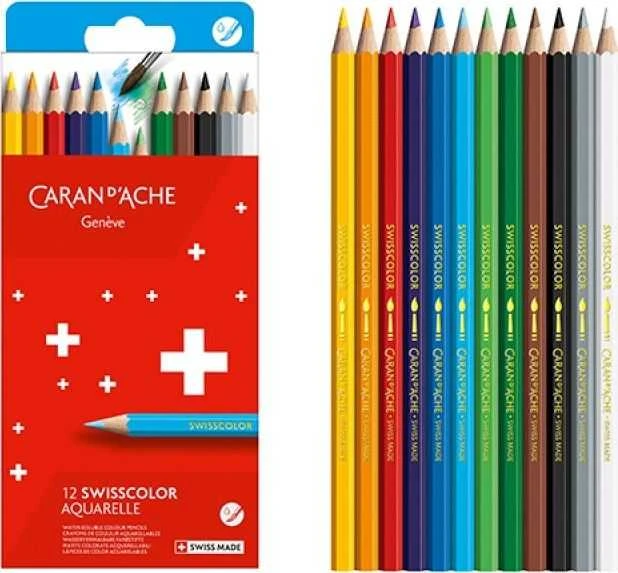 Caran d'Ache akvareliniai pieštukai 12 spalvų rinkinys