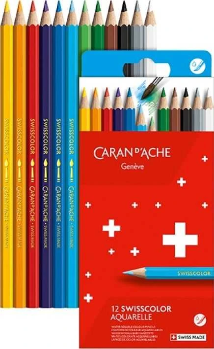 Caran d'Ache akvareliniai pieštukai su raudona pakuote