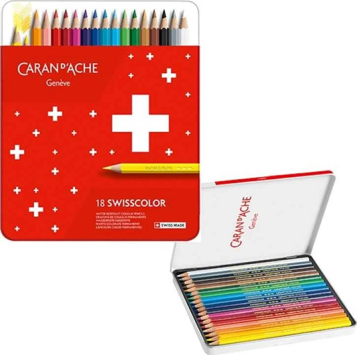 Caran d`Arche Swisscolor pieštukai, metalinė dėžutė, 18 vnt.