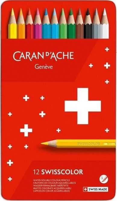 Caran d`Arche Wisscolor akvareliniai pieštukai, su akvarelės efektu, šešiakampiai, 12 vnt., įvairių spalvų