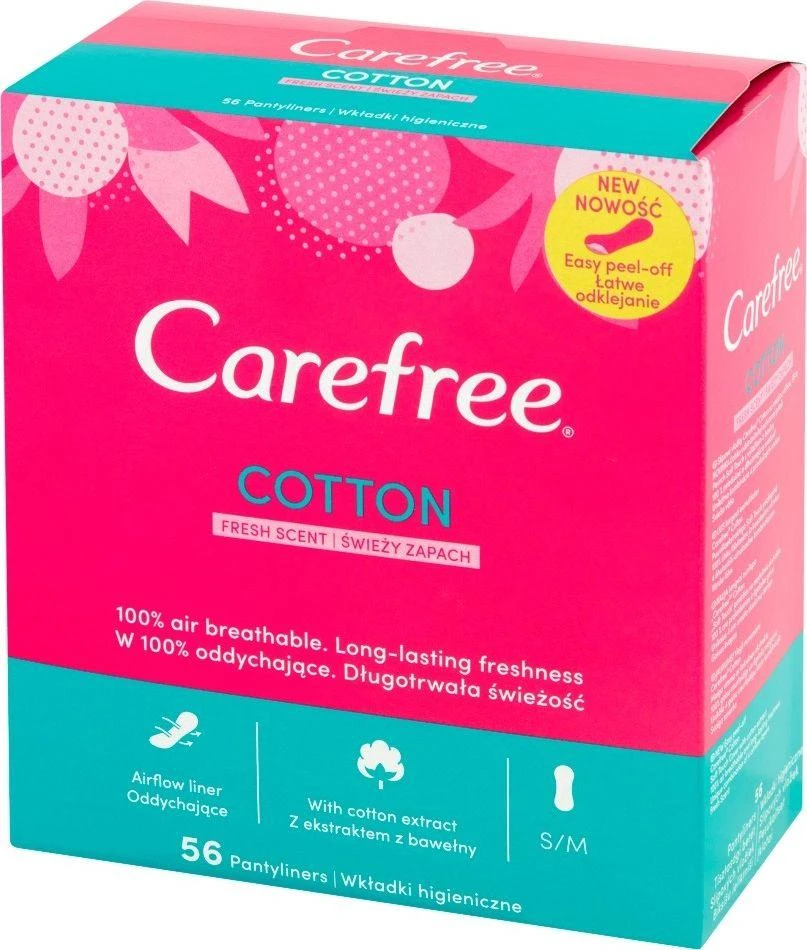 „Carefree Carefree“ medvilniniai įklotai su gaivaus kvapo efektu – 1 pakuotė, 56 vnt.