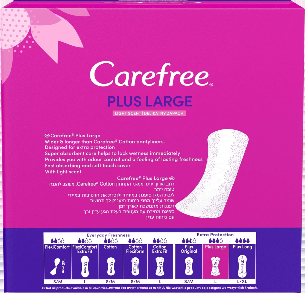CAREFREE_Plus dideli lengvai kvepiantys įklotai, 64 vnt.