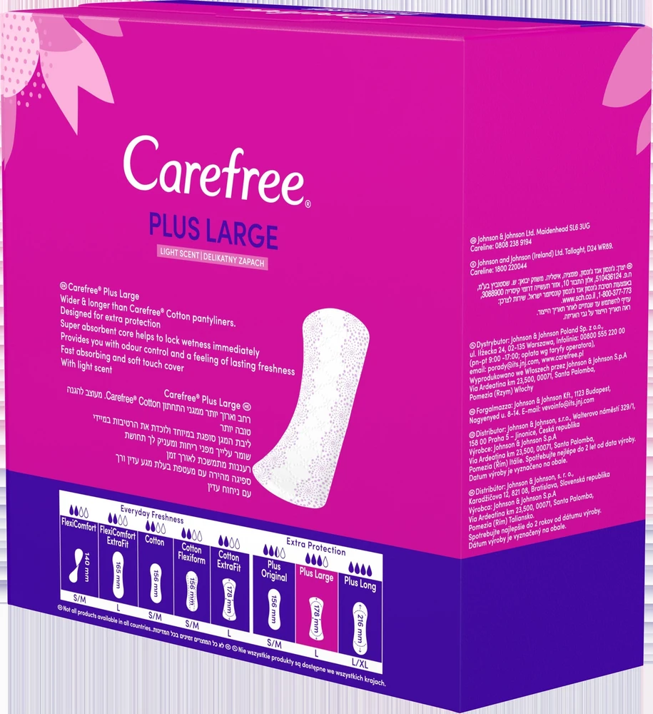 CAREFREE_Plus dideli lengvai kvepiantys įklotai, 64 vnt.