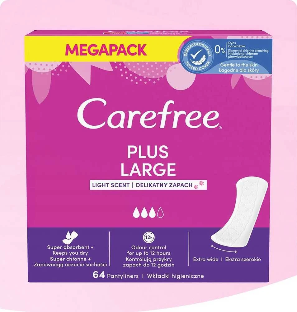 CAREFREE_Plus dideli lengvai kvepiantys įklotai, 64 vnt.