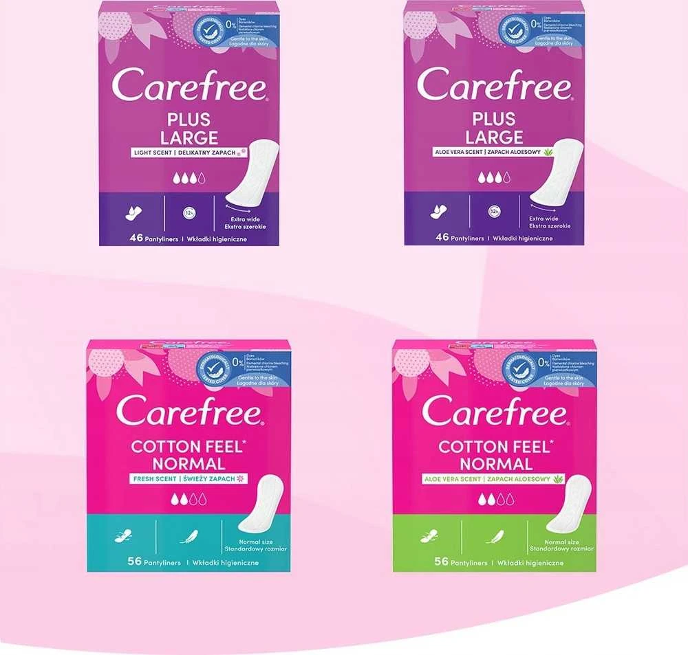 CAREFREE_Plus dideli lengvai kvepiantys įklotai, 64 vnt.