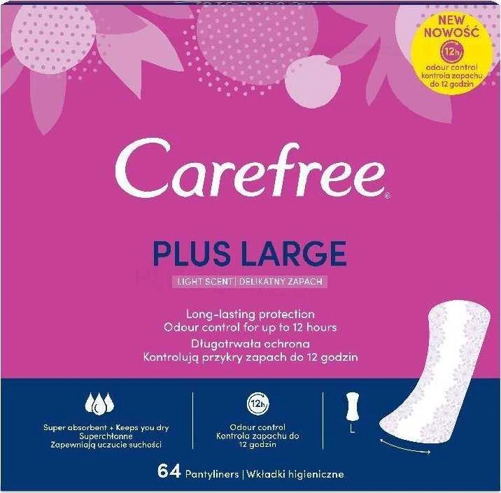 CAREFREE_Plus dideli lengvai kvepiantys įklotai, 64 vnt.