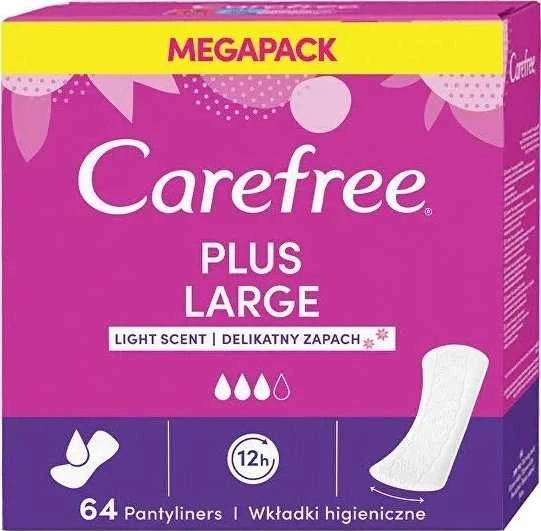 CAREFREE_Plus dideli lengvai kvepiantys įklotai, 64 vnt.