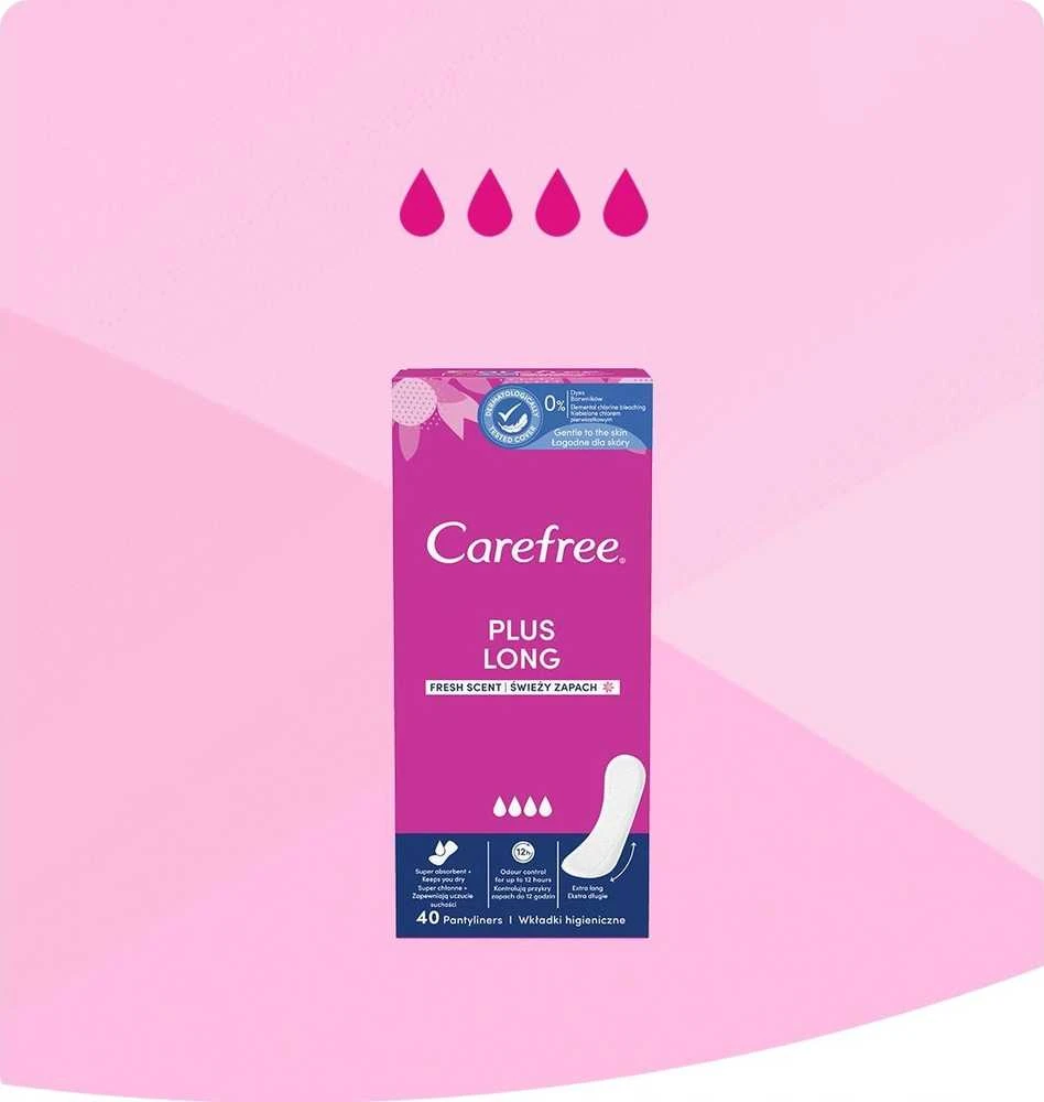 CAREFREE_Plus dideli lengvai kvepiantys įklotai, 64 vnt.