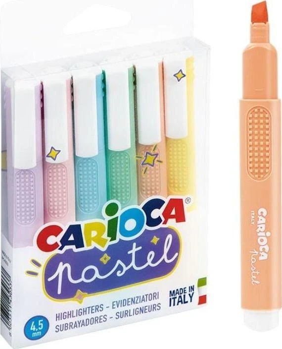 Teksto žymekliai CARIOCA, pasteliniai, 6 vnt.