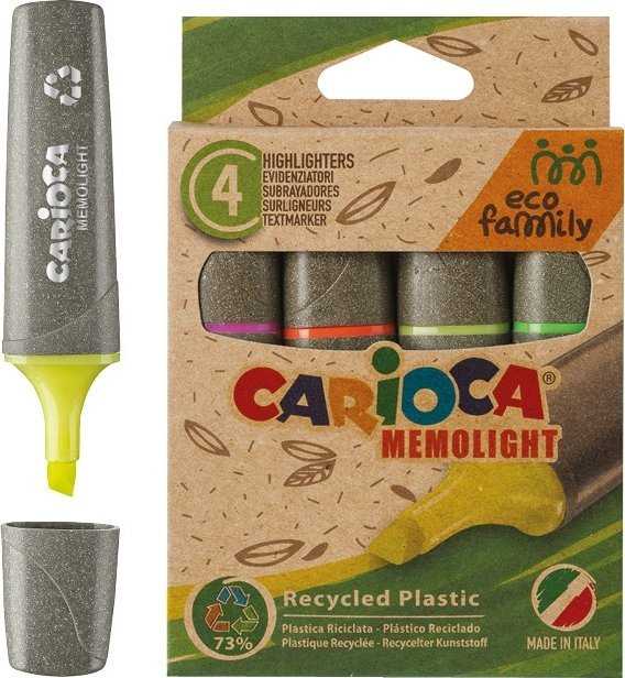 Teksto žymekliai CARIOCA kirsta galvute, ECOFAMILY MEMOLIGHT, 5 mm, 4 vnt.
