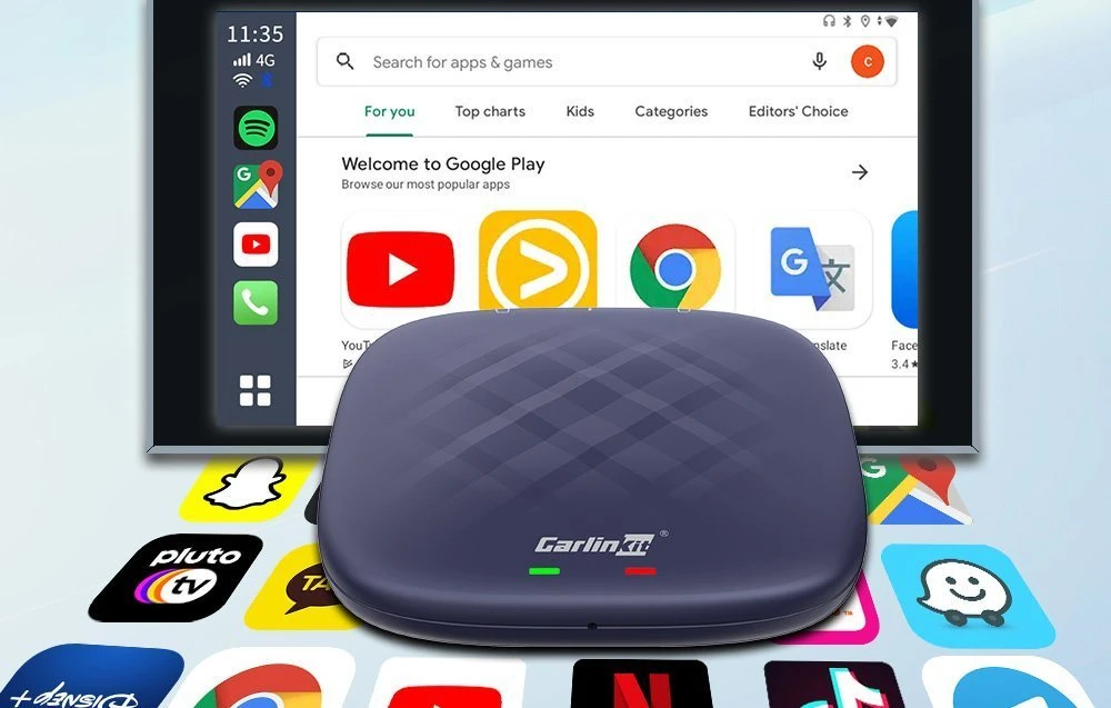Carlinkit TBOX-Plus 4+64GB Wireless Adapter Apple CarPlay / Android Auto, Mėlynas - belaidis adapteris