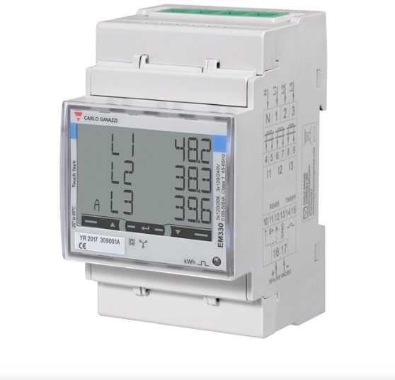 Carlo Gavazzi | Energijos skaitiklis 3f 400V 5A LCD RS485 Modbus prievadas MID sertifikatas | EM330 | 5 A