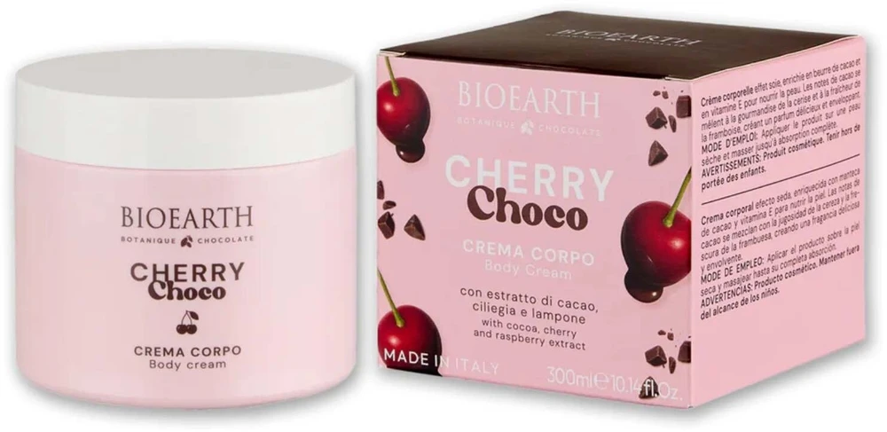 Bioearth Cherry Choco drėkinantis ir minkštinantis kūno kremas kasdienis, 300 ml