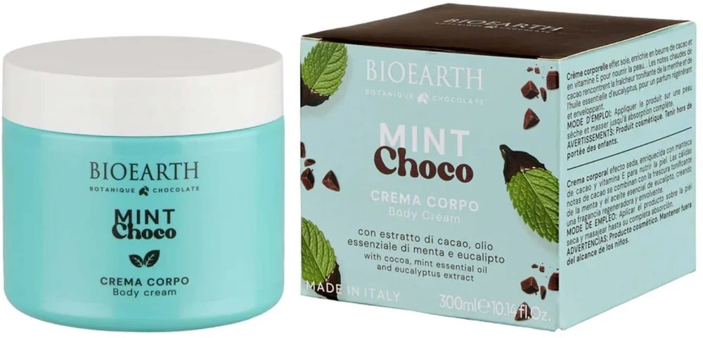 Bioearth Mint Choco drėkinantis ir minkštinantis kūno kremas kasdieninis, 300 ml