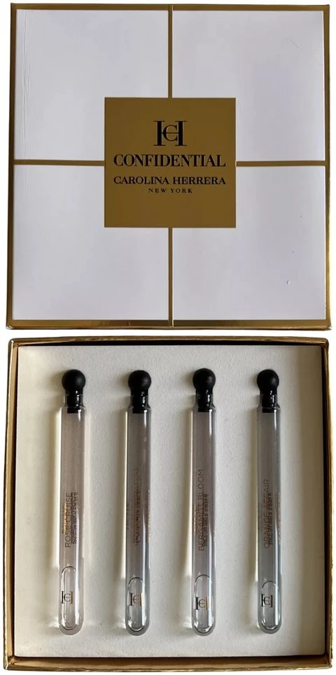 Set Carolina Herrera: Oranžinis Affair Eau De Parfum For Women, 4 ml + Bergamot Bloom Eau De Parfum For Women, 4 ml + Vetiver Paradise Eau De Parfum For Women, 4 ml + Rose Cruise Eau De Parfum For Women, 4 ml