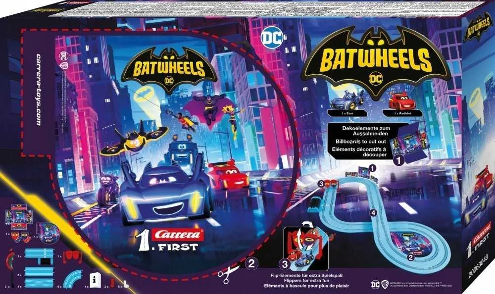 Carrera First Batman Batwheels paruoštas riedėti 2,9 m lenktynių trasa