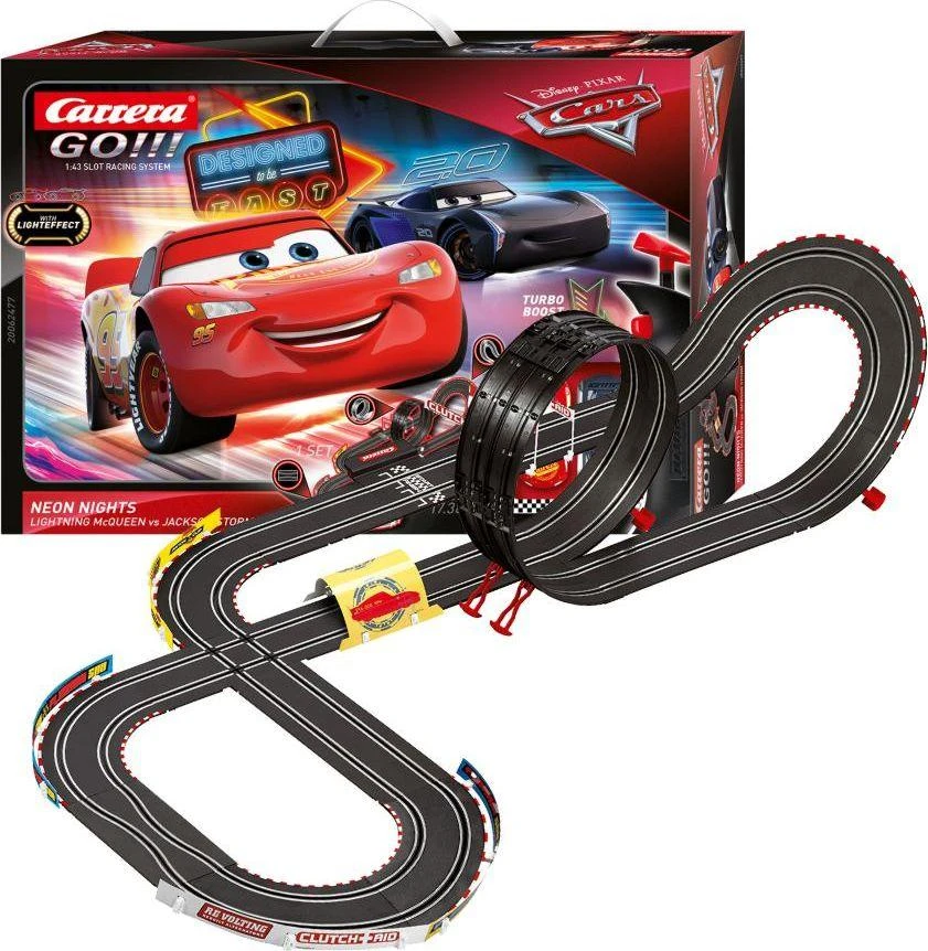 Milly Mally Carrera Go Cars – Neon Nights 5,3 m trasos rinkinys su nuotolinio valdymo automobiliukais