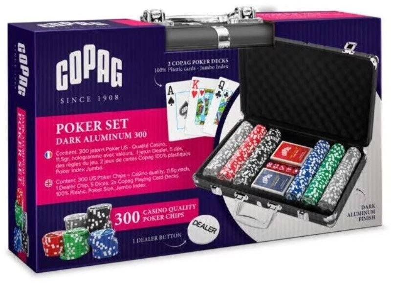 Cartamundi Pokerio Rinkinys - Copag 300 Žetonų 11.5g su 2 Kaladėmis Tamsiame Aliuminio Korpuse