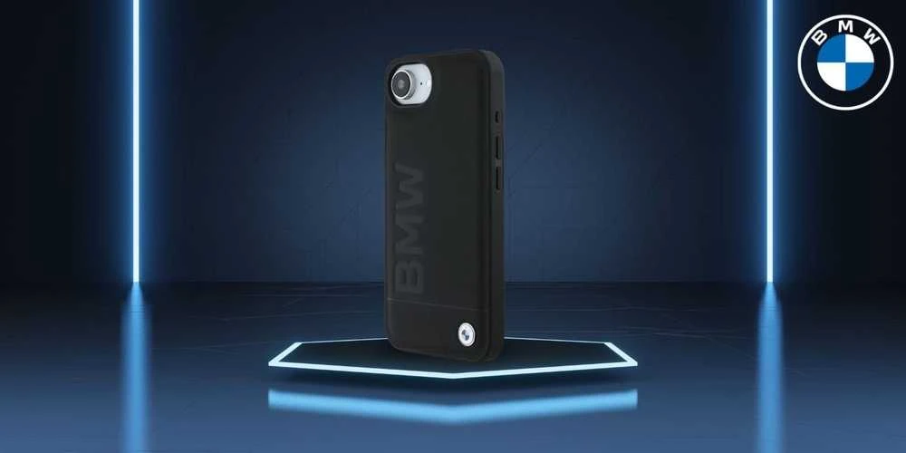 Dėklas BMW Leather Hot Stamp iPhone 16e Case - Juodas