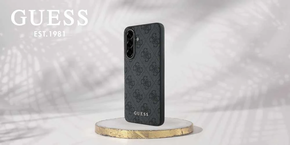 Guess 4G dėklas skirtas Samsung Galaxy A56 pilkos spalvos