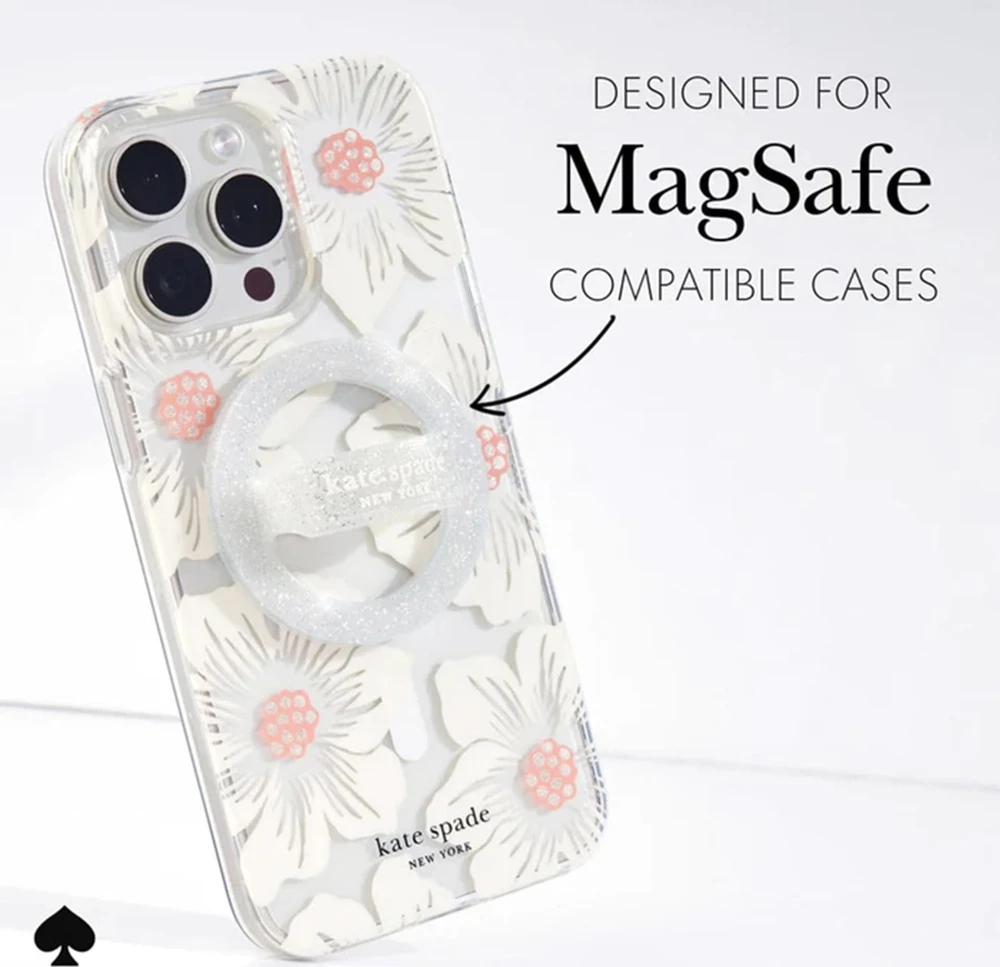 Dėklas Case-Mate „Kate Spade New York“ magnetinės kilpos laikiklis – „MagSafe“ pirštų laikiklis. Spindintis sidabrinis.