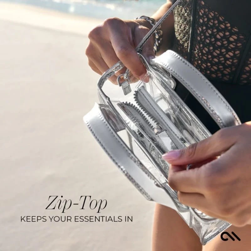 Case-Mate Micro Tote Bag - Atsparus vandeniui Shoulder Bag (Sidabrinis Chrome/Clear)